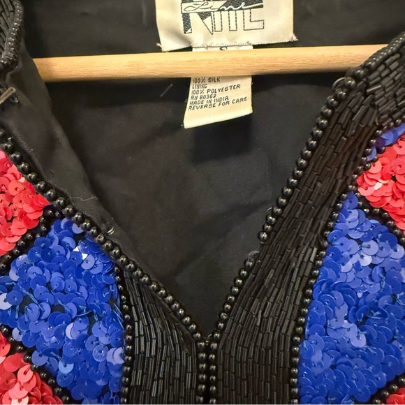 Amazing Vintage Condition Nite Line Silk Harlequin Diamond Sequin Beaded Jacket - Picture 5 of 7